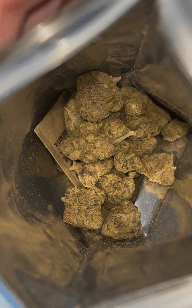 inside bag of 4c labs hcb huckleberry thc 21%